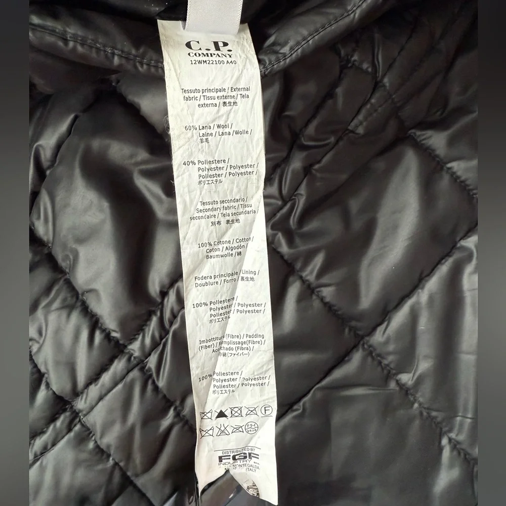 C.P. Company Navy Wool-Blend
Detachable-Hood Quilted Pea Coat - Picture 10 of 15